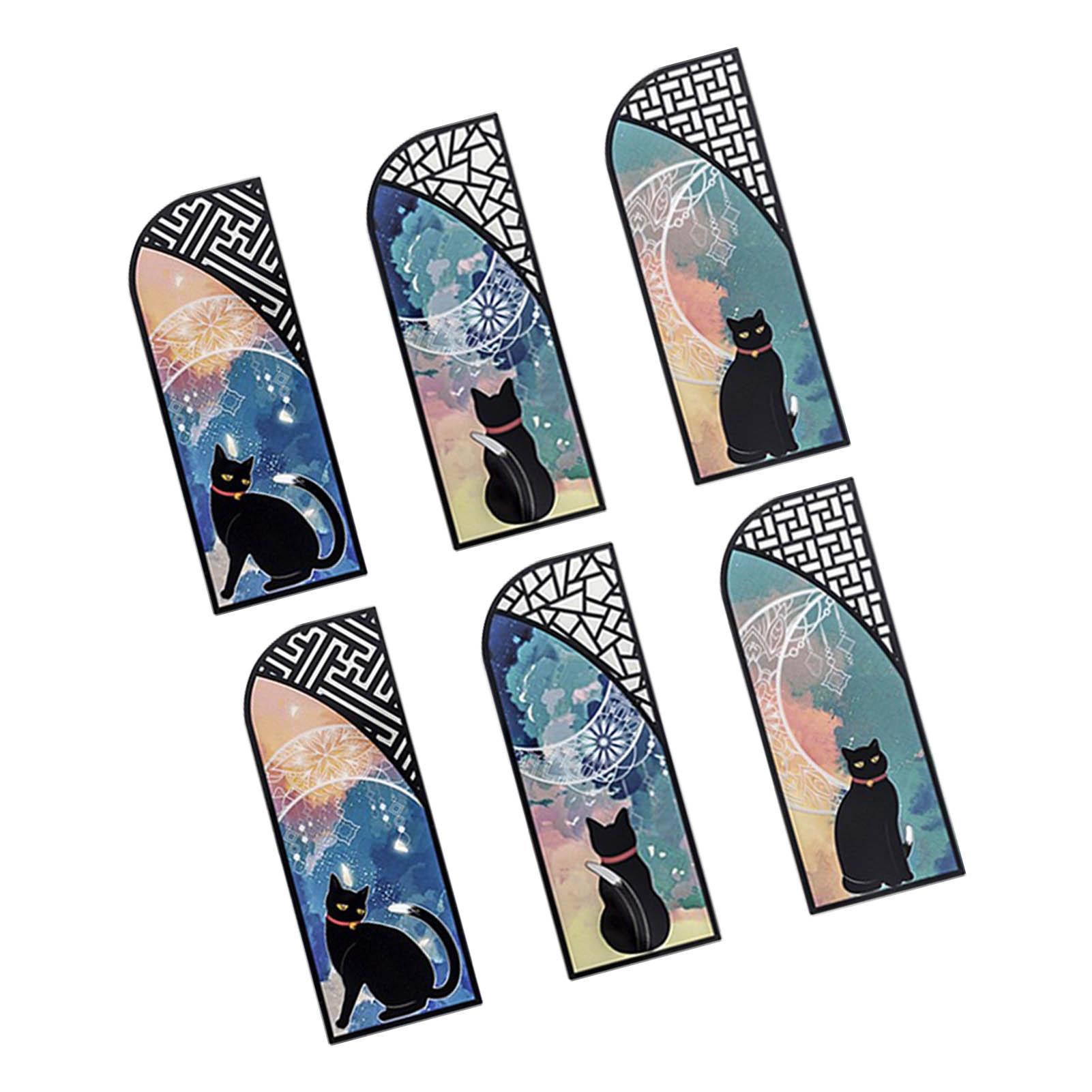 6 Stück Katzen-Lesezeichen Langlebig Wasserdichtes PET Leuchtende Farben Leicht Schlank Schwarze Katze Lesezeichen für Büro von Joom DACH