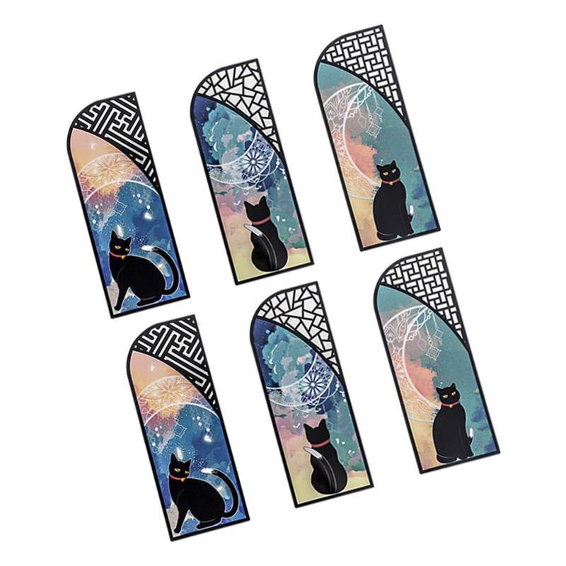 6 Stück Katzen-Lesezeichen Langlebig Wasserdichtes PET Leuchtende Farben Leicht Schlank Schwarze Katze Lesezeichen für Büro von Joom DACH