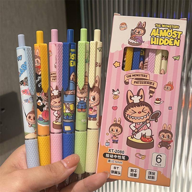 6 Stück Niedlicher Cartoon Labubu Gelstift Kawaii 0,5 mm Schwarze Tinte Druckstift Schulbedarf Mädchen&Kind Schreibwaren Geschenke von Joom DACH
