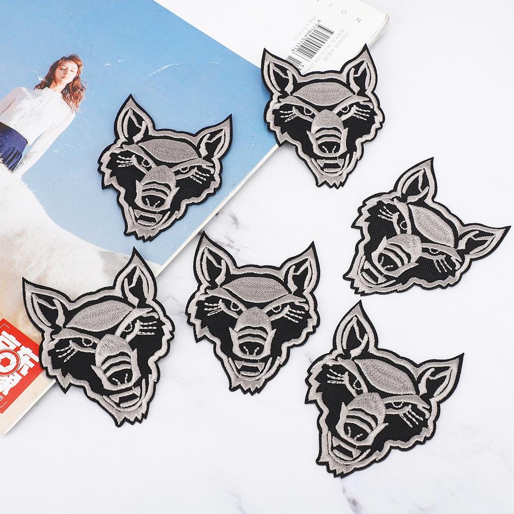 6 Stück Niedlicher Wolfswelpen Patch Wolfskopf Aufbügler DIY T-Shirt Kleidung Stoffaufkleber(Grauer Wolf von Joom DACH