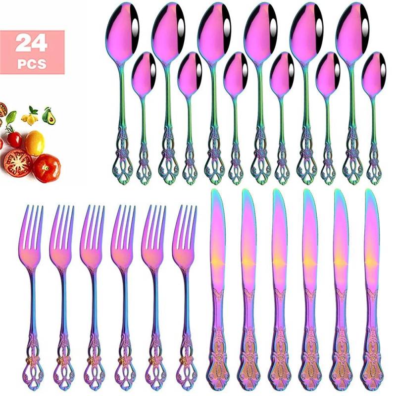 6 Stücke/24 Stücke Regenbogen Westlichen Geschirr Edelstahl Besteck Messer Gabel Kaffeelöffel Geschirr Set Mit Luxus Lagerregal 24pcs service for 4 von Joom DACH