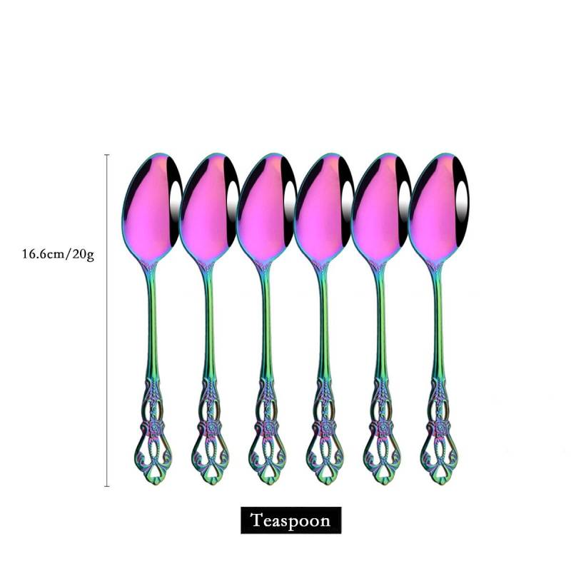 6 Stücke/24 Stücke Regenbogen Westlichen Geschirr Edelstahl Besteck Messer Gabel Kaffeelöffel Geschirr Set Mit Luxus Lagerregal 6pcs-dessert spoon von Joom DACH