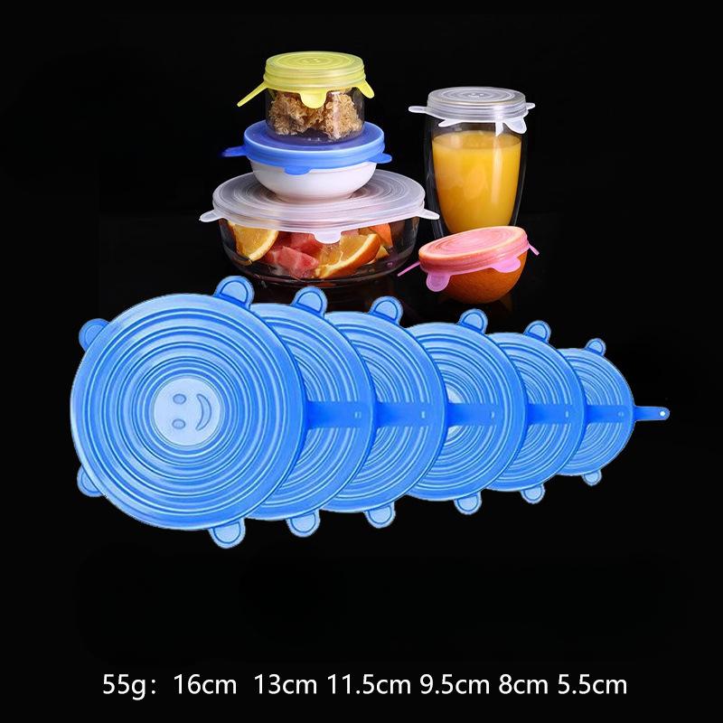 6 Teile/los Lebensmittel Einstellbare Elastische Silikon Abdeckung Kappe Universal Erweiterbar Deckel für Dosen Gerichte Schüssel Wiederverwendbare Stretch Küche blau von Joom DACH