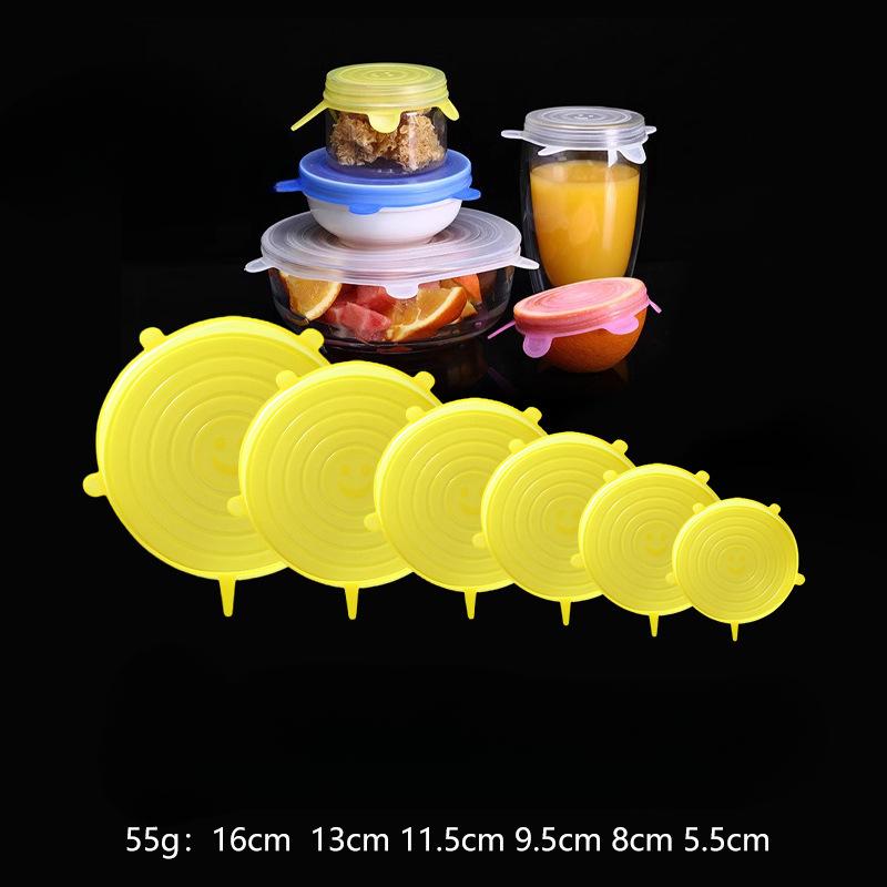 6 Teile/los Lebensmittel Einstellbare Elastische Silikon Abdeckung Kappe Universal Erweiterbar Deckel für Dosen Gerichte Schüssel Wiederverwendbare Stretch Küche gelb von Joom DACH