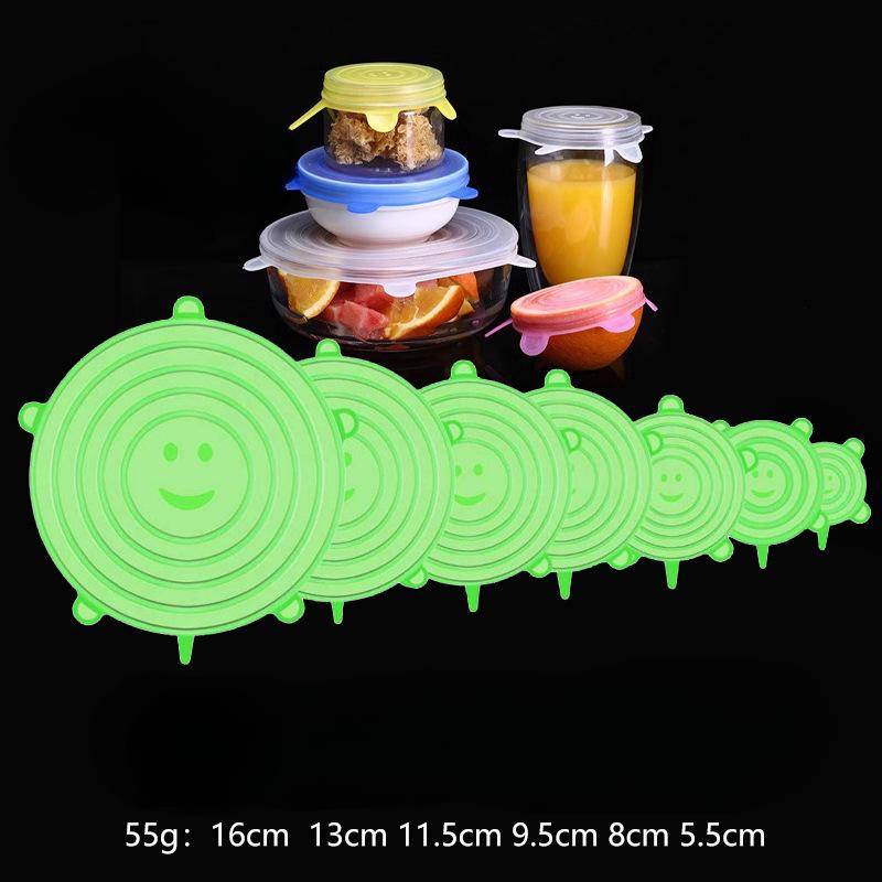6 Teile/los Lebensmittel Einstellbare Elastische Silikon Abdeckung Kappe Universal Erweiterbar Deckel für Dosen Gerichte Schüssel Wiederverwendbare Stretch Küche grün von Joom DACH