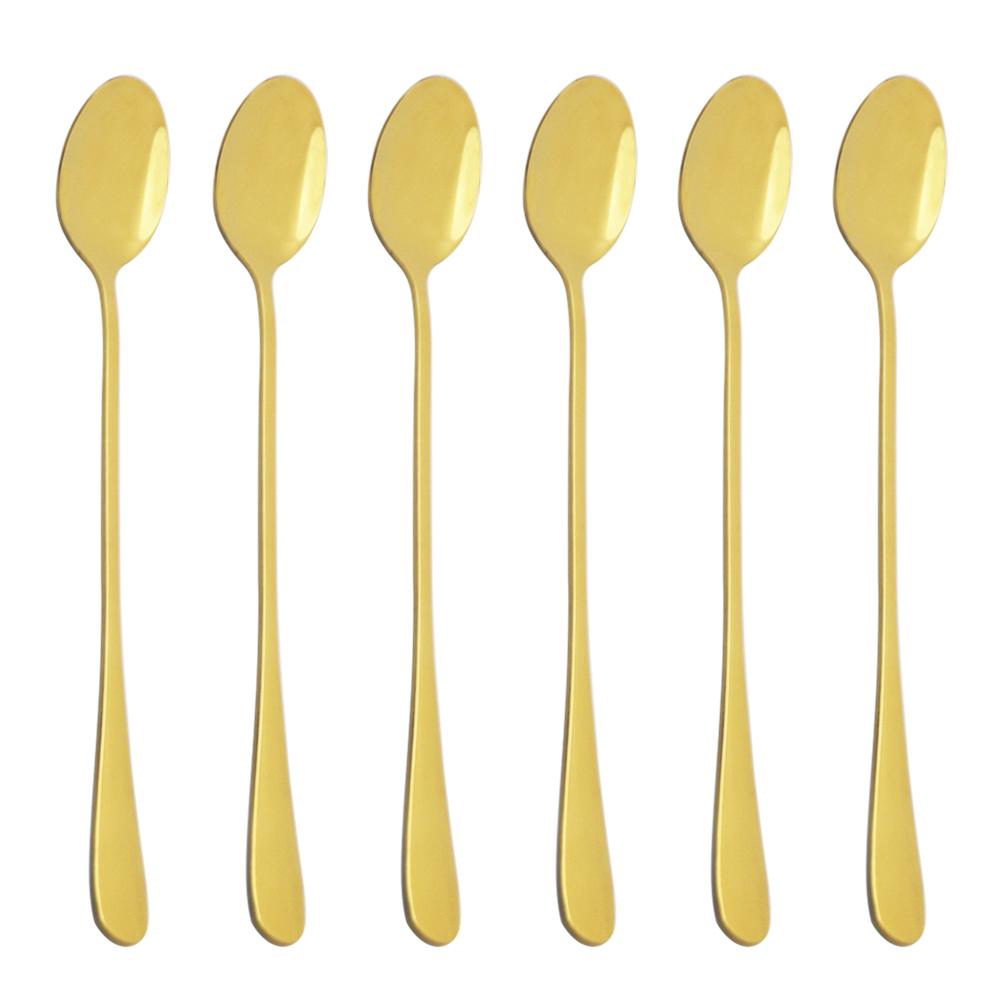 6 Teile/satz Eis Scoop Saft Kaffee Rühren Besteck Set Bunte Teelöffel Geschirr Langen Griff Löffel Geschirr Set Küche Werkzeuge gold von Joom DACH