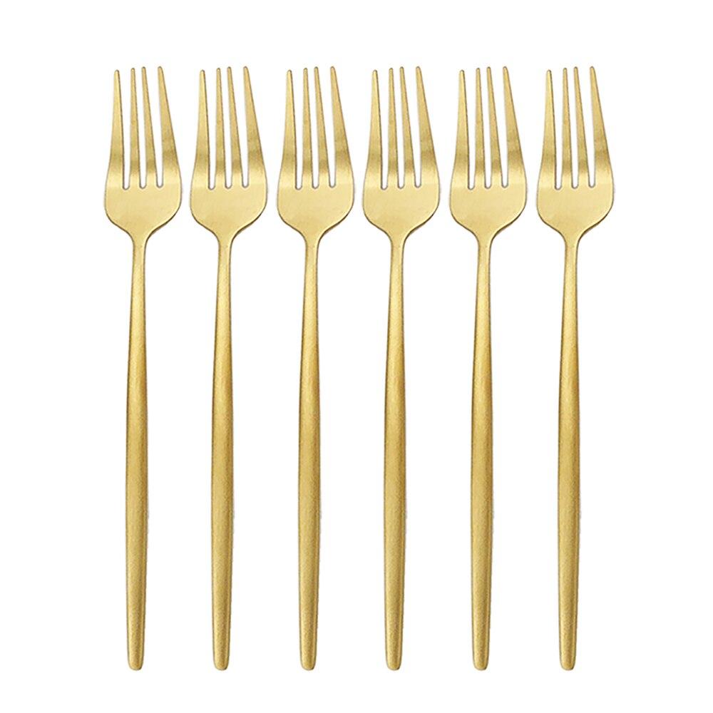 6 Teile/satz Gold Besteck Set Edelstahl Abendessen Gabel Set Dessert Kuchen Gabel Obst Salat Gabel Geschirr Set Küche Besteck set gold von Joom DACH