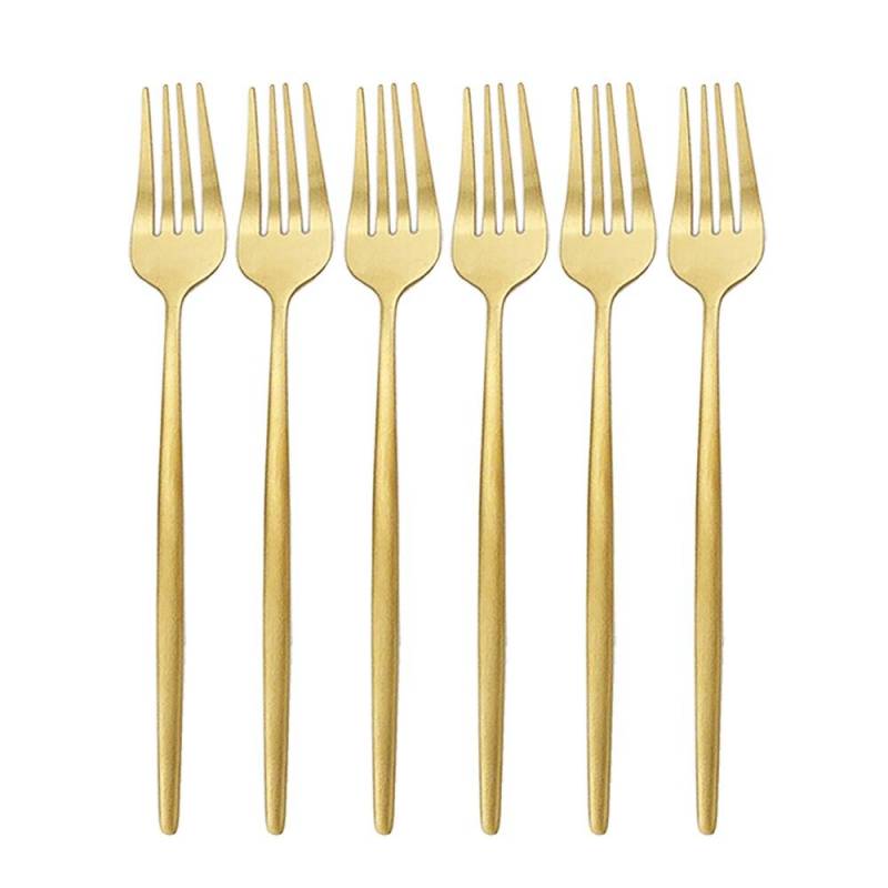 6 Teile/satz Gold Besteck Set Edelstahl Abendessen Gabel Set Dessert Kuchen Gabel Obst Salat Gabel Geschirr Set Küche Besteck set gold von Joom DACH