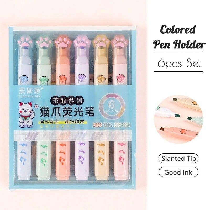 6 Teile/satz Kawaii Katze Pfote Highlighter Schräge Spitze Marker Flüssige Tinte Für Schüler Schule Schreibwaren Büro Liefert von Joom DACH
