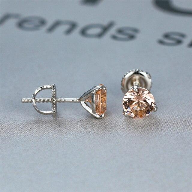 6 mm runde schwarze Ohrstecker mit drei Zinken für Damen aus Sterlingsilber, mehrfarbige Ohrringe mit Laborfaden champagner von Joom DACH