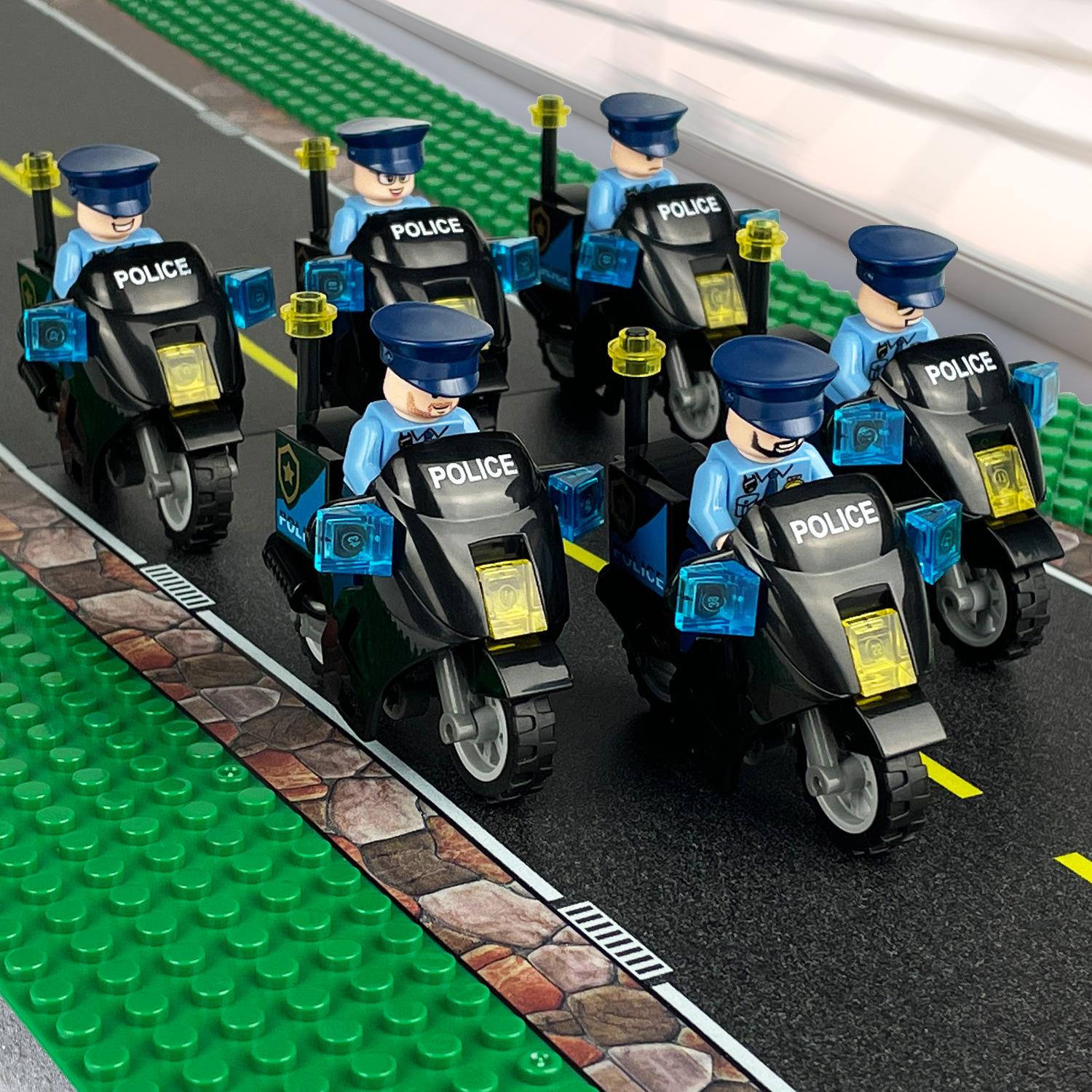 6 stücke Scharfe Kante Schwarz Polizei Motorrad Modell Baustein Spielzeug für Kinder 6 stücke Scharfe Kante Schwarz Polizei Motorrad Modell Baustein Spielzeug für Kinder von Joom DACH