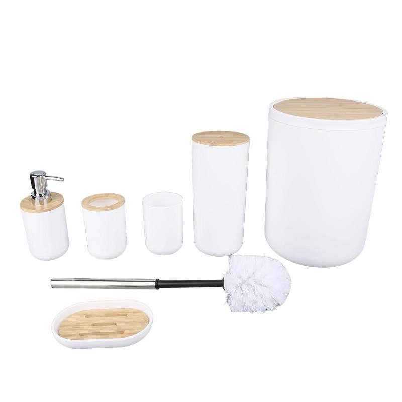 6-teiliges Badezimmer-Accessoire-Set PP Mülleimer Seifenspender Seifenschale Zahnbürstenhalter Becher Toilette von Joom DACH