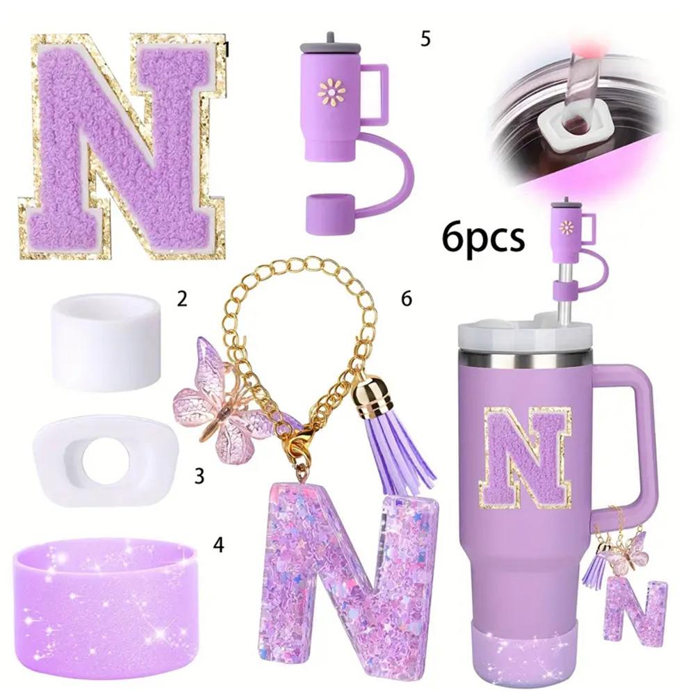 6-teiliges Becherzubehörset für Stanley Cup 40oz Becher mit Henkel, inklusive Silikon-Trinkhalmaufsatz und -schutz, auslaufsicherem Stopper von Joom DACH