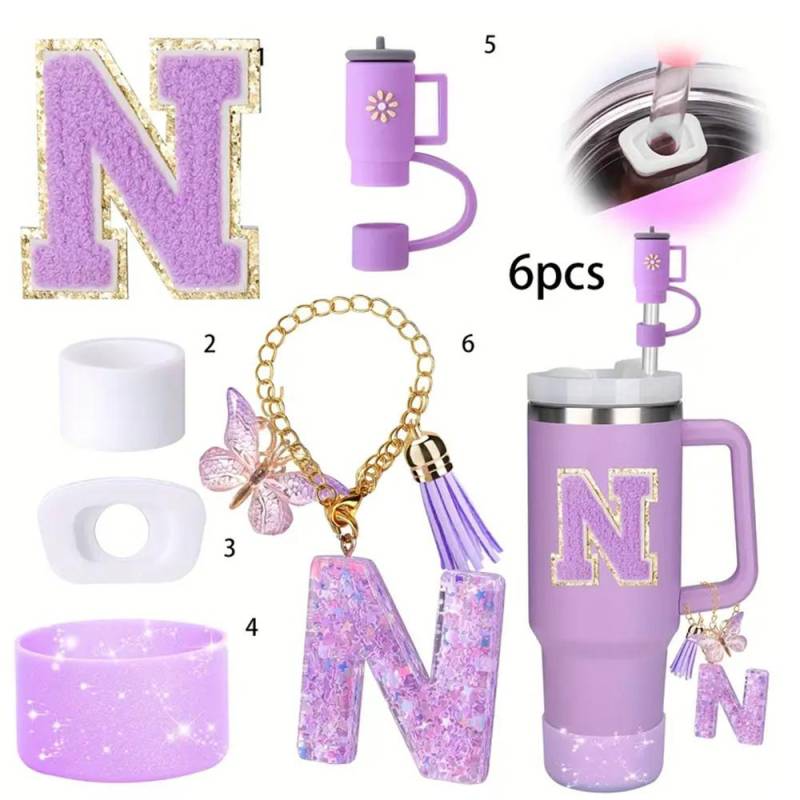 6-teiliges Becherzubehörset für Stanley Cup 40oz Becher mit Henkel, inklusive Silikon-Trinkhalmaufsatz und -schutz, auslaufsicherem Stopper von Joom DACH