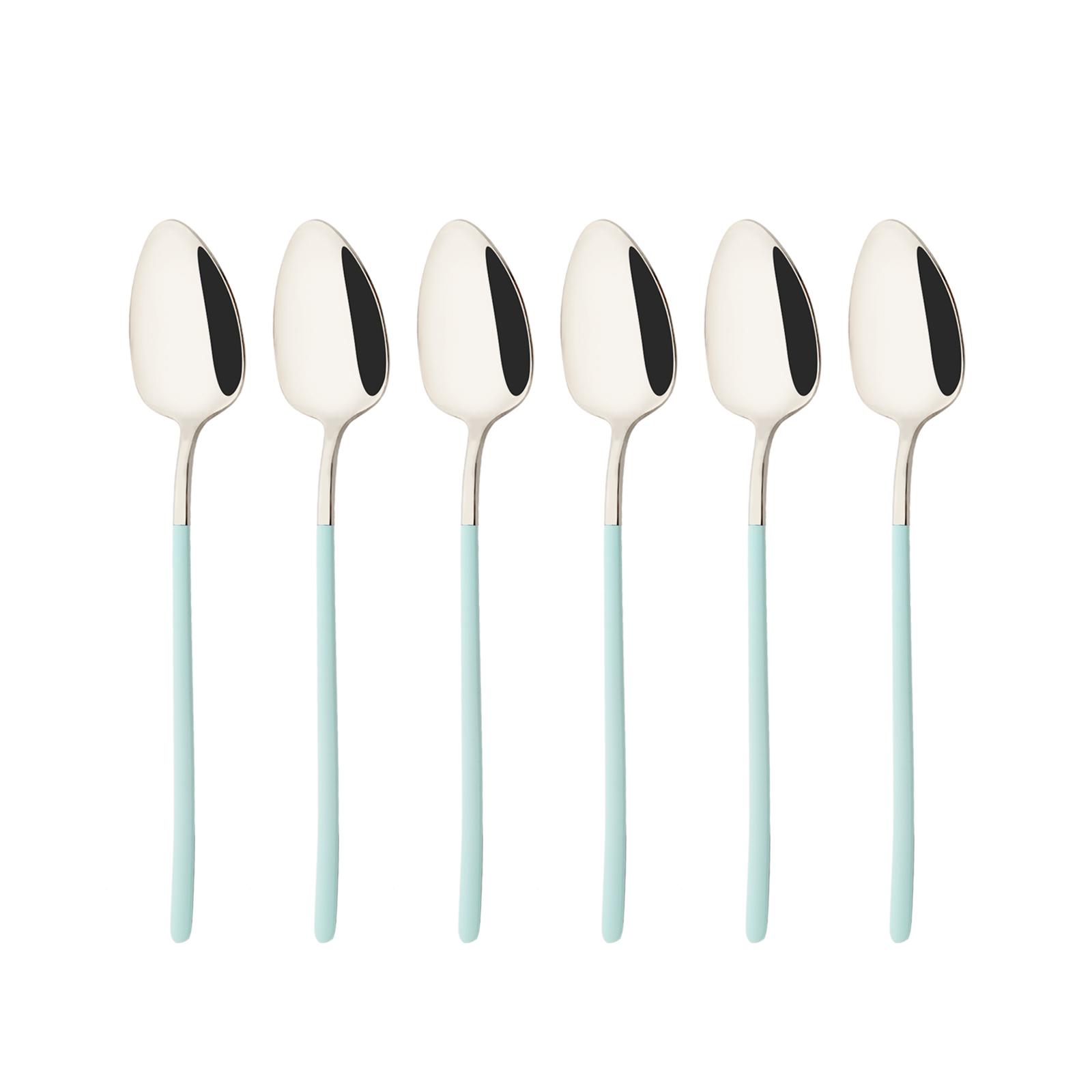 6-teiliges Blaugold-Teelöffel-Set aus 18/10 Edelstahl, Teelöffel, Besteck, kleine Dessert-Kaffeelöffel, 14 cm silber/hellblaue von Joom DACH