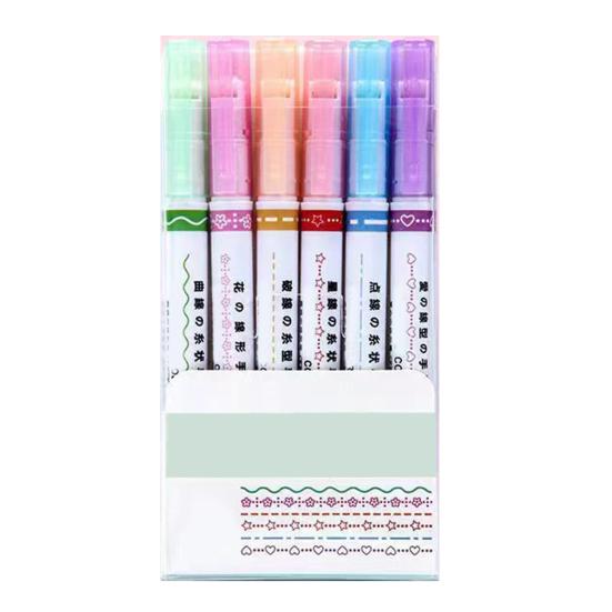 6-teiliges Border-Marker-Pen-Set, Grafik-Textmarker, Curve-Border-Stifte, Journal-Planer, Scrapbook, Kunst, Schulbedarf Unilateral von Joom DACH