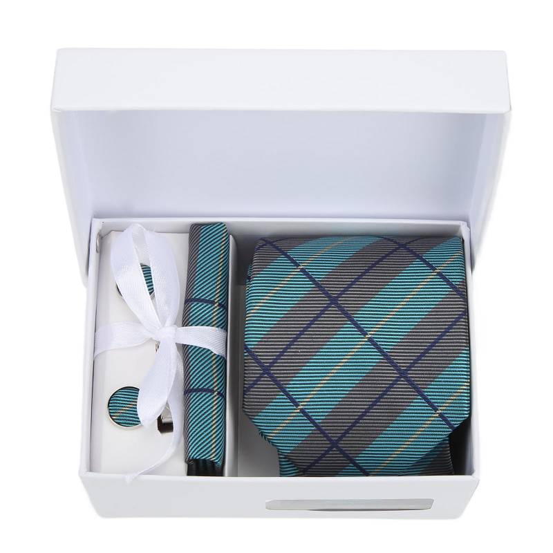 6-teiliges Herren Krawatten Set Klassische gestreifte Krawatte mit Einstecktuch 2 Manschettenknöpfe Krawattenklammer Geschenkbox Krawatten Set von Joom DACH
