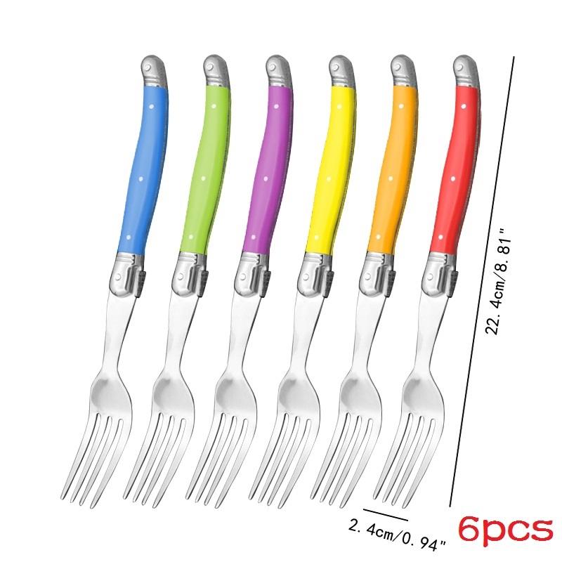 6-teiliges Laguiole-Steakgabeln-Set, Regenbogen-Essgabel-Set, buntes Besteck, Tischgabel, Edelstahl, Bar-Geschirr, Restaurant-Home-Set von Joom DACH