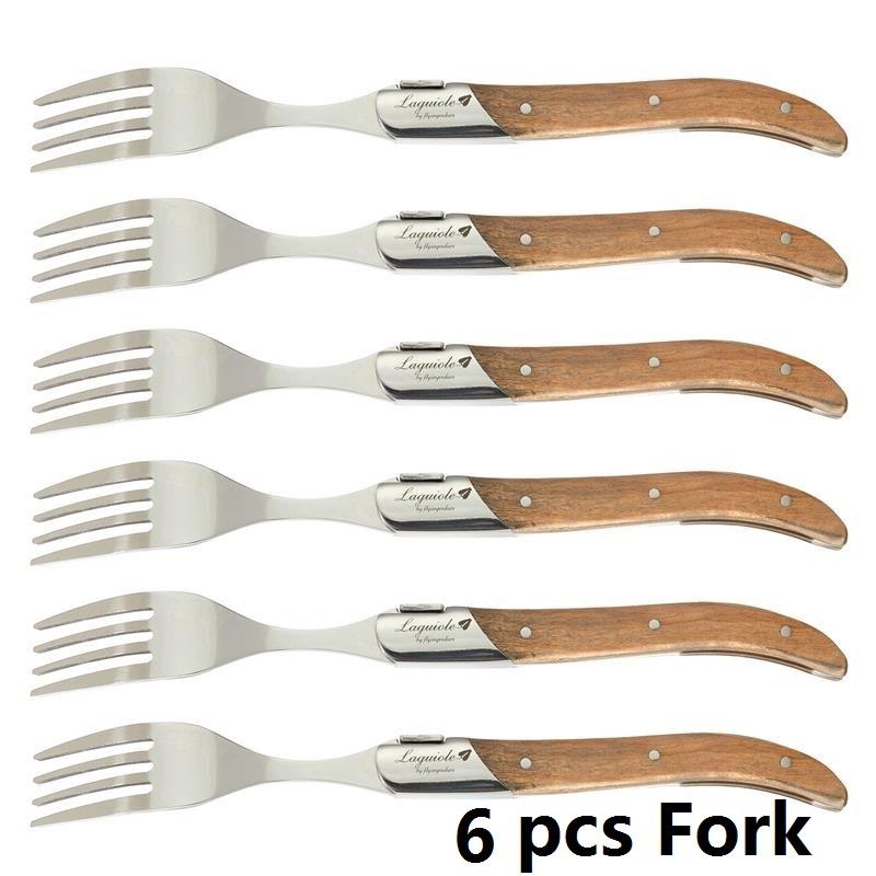 6-teiliges Laguiole-Steakmesser-Set mit Tafelgabel, Tafelmesser, Tafellöffel, Griff aus Olivenholz, Geschirrsets, Besteck aus Edelstahl von Joom DACH
