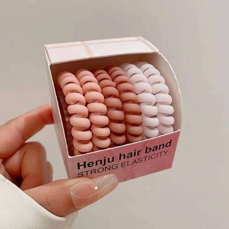 6-teiliges Set mit hochelastischen Haargummis, buntem Haarseil aus Gummi, Telefonleitung, Pferdeschwanz, Haargummi, süßes Mädchen-Haar-Accessoire für Frauen 6pcs rosa von Joom DACH