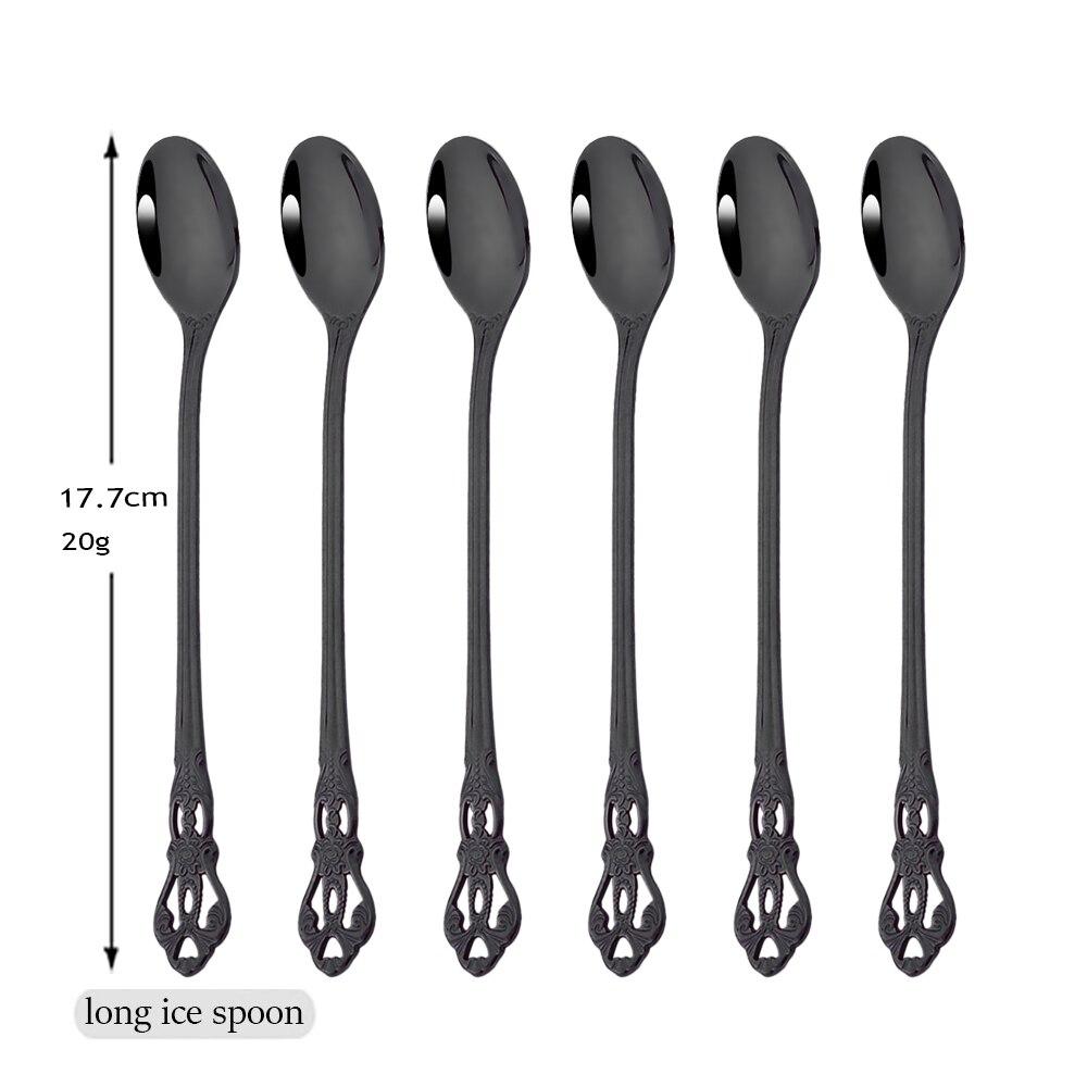 6-teiliges buntes Besteck-Set mit langem Griff, Edelstahl, Rührlöffel, Rührbesteck, Dessert, Kaffee, Eislöffel, Küchengeschirr-Set schwarz von Joom DACH