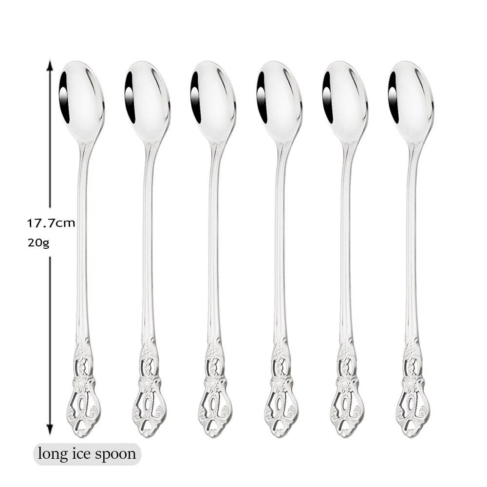 6-teiliges buntes Besteck-Set mit langem Griff, Edelstahl, Rührlöffel, Rührbesteck, Dessert, Kaffee, Eislöffel, Küchengeschirr-Set silber von Joom DACH