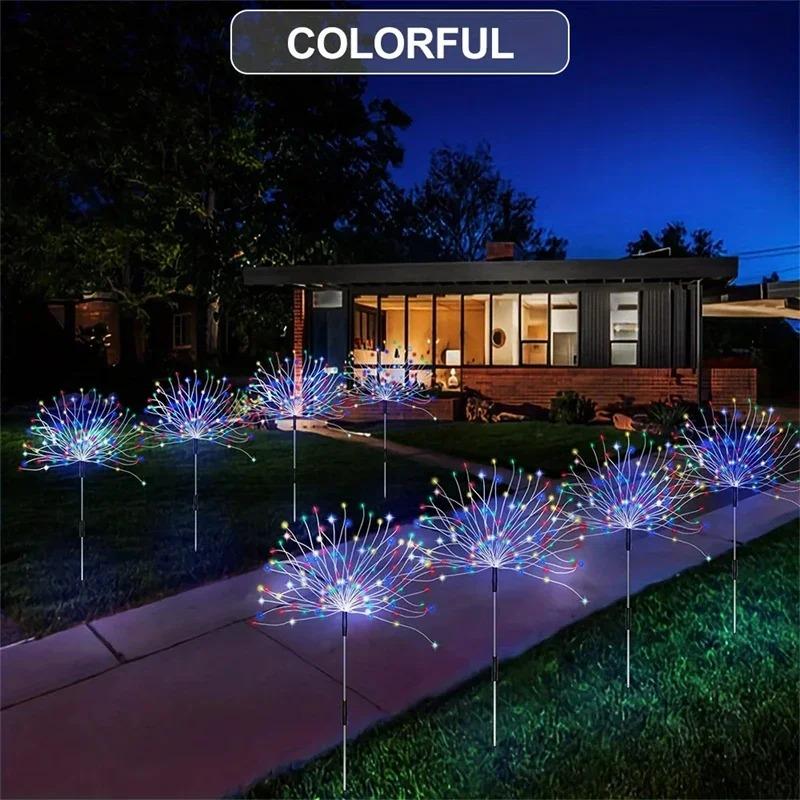 60/90/150/200 LED Solar Feuerwerk Lichter Outdoor Dekorativ Mehrfarbig Sternenexplosion Wasserdichte Lampen mit 8 Modi für Gartenweg 120LED-multicolor von Joom DACH