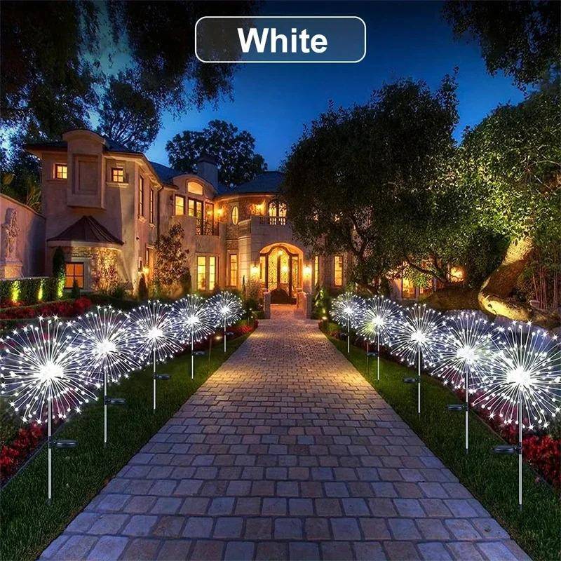 60/90/150/200 LED Solar Feuerwerk Lichter Outdoor Dekorativ Mehrfarbig Sternenexplosion Wasserdichte Lampen mit 8 Modi für Gartenweg 200LED-white von Joom DACH