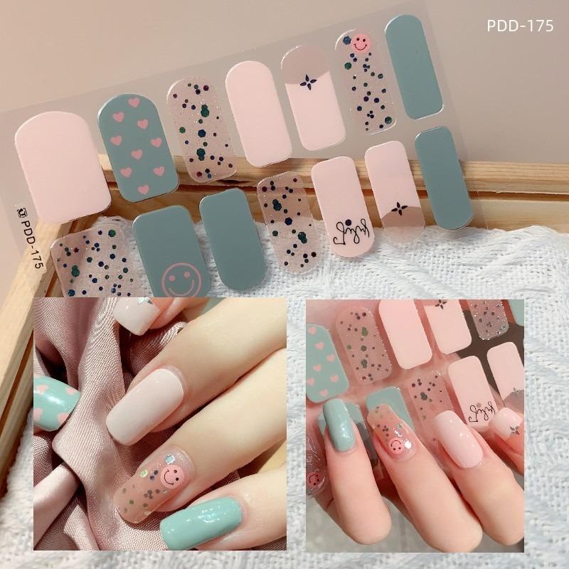 60 Arten DIY halbgehärtete Gel-Nagelaufkleber, langlebige, einfarbige, frische Blumen im Frühling, Nagelstreifen, Patch, Slider, vollständige Abdeckung, Aufkleber PDD-175 von Joom DACH