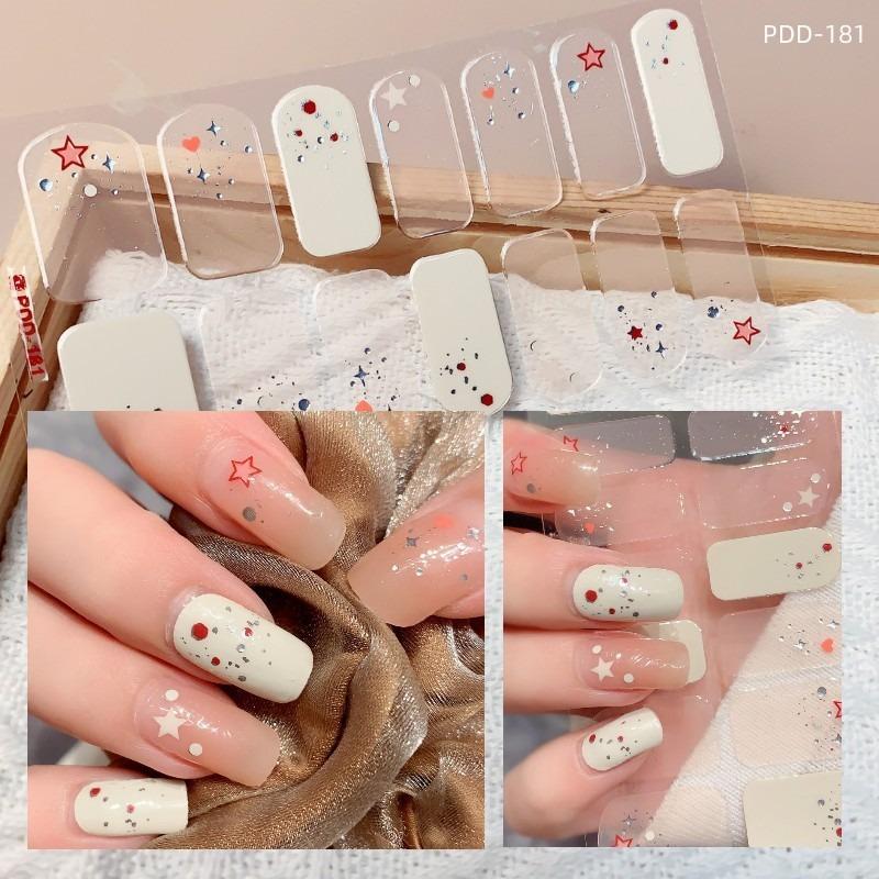 60 Arten DIY halbgehärtete Gel-Nagelaufkleber, langlebige, einfarbige, frische Blumen im Frühling, Nagelstreifen, Patch, Slider, vollständige Abdeckung, Aufkleber PDD-181 von Joom DACH