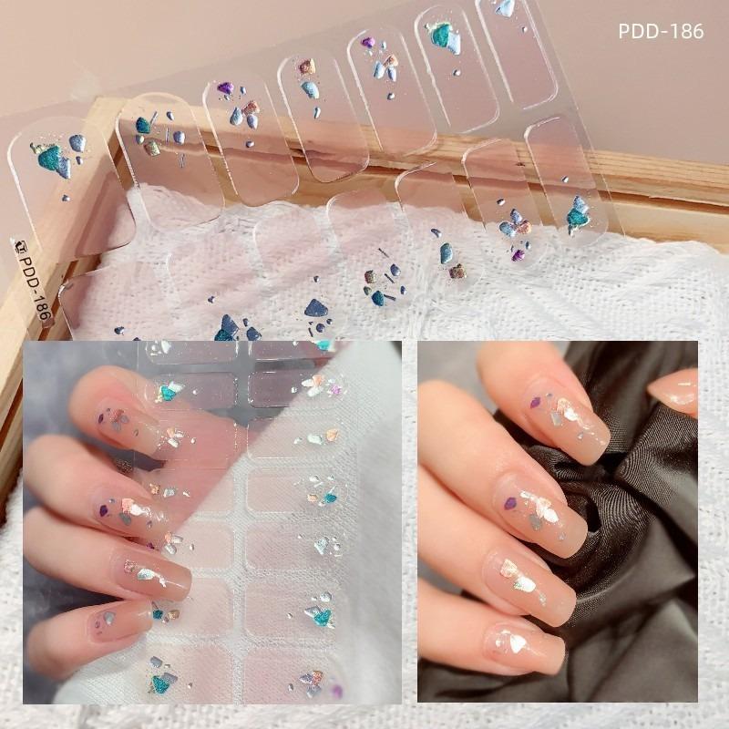 60 Arten DIY halbgehärtete Gel-Nagelaufkleber, langlebige, einfarbige, frische Blumen im Frühling, Nagelstreifen, Patch, Slider, vollständige Abdeckung, Aufkleber PDD-186 von Joom DACH