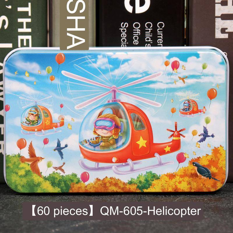 60-teiliges Eisenbox-Holzpuzzle, Cartoon-Cartoon-Flachpuzzle, Puzzle-Version, Früherziehung, Lernspielzeug für Kinder von Joom DACH