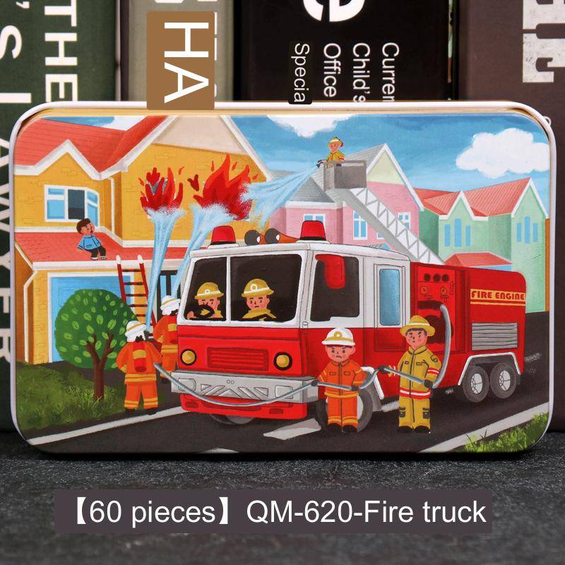 60-teiliges Eisenbox-Holzpuzzle, Cartoon-Cartoon-Flachpuzzle, Puzzle-Version, Früherziehung, Lernspielzeug für Kinder von Joom DACH