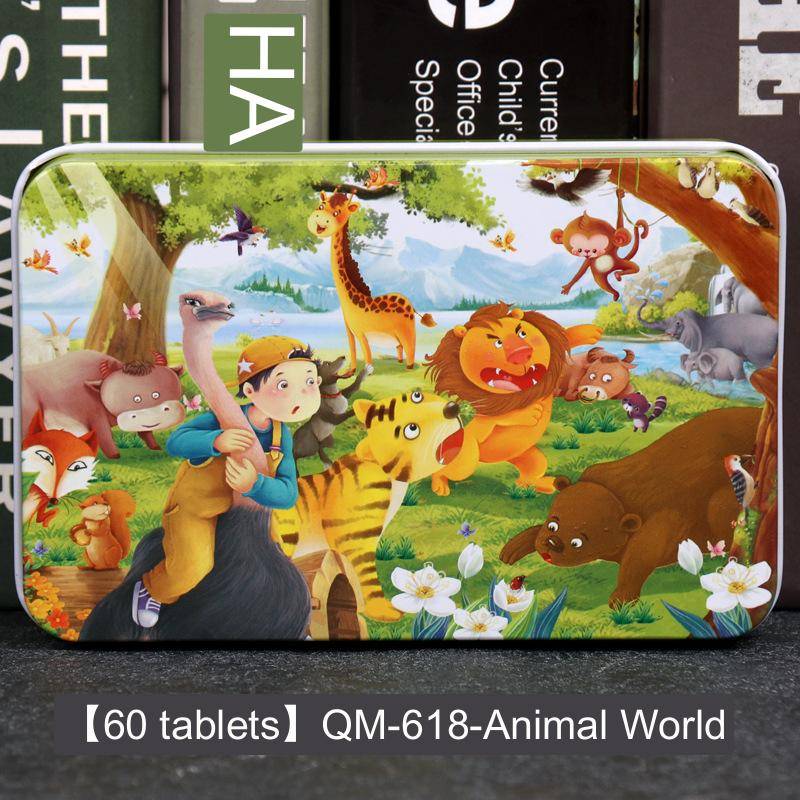 60-teiliges Eisenbox-Holzpuzzle, Cartoon-Cartoon-Flachpuzzle, Puzzle-Version, Früherziehung, Lernspielzeug für Kinder von Joom DACH