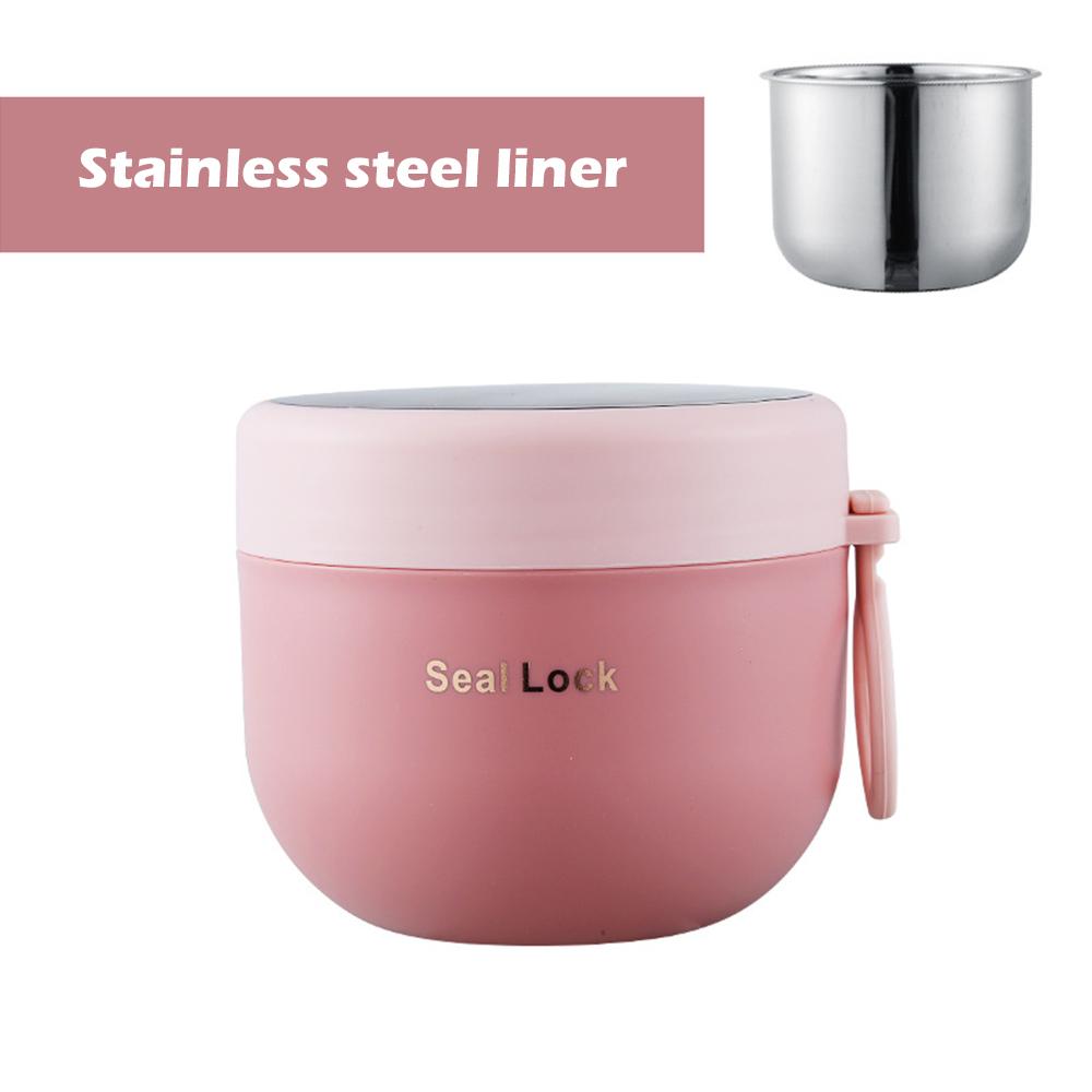600 ml tragbare Mini-Thermo-Lunchbox, auslaufsicherer Lebensmittelbehälter, Edelstahl-Vakuum-Suppenbecher, isolierte Bento-Box mit Löffel rosa von Joom DACH
