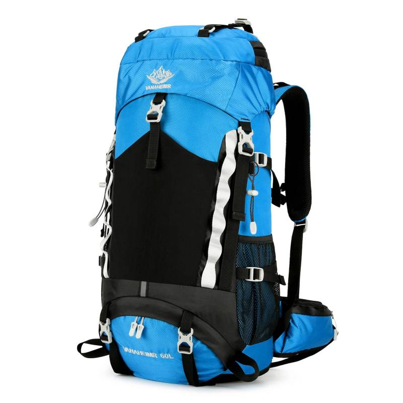 60L wasserdichter Wanderrucksack, Camping-Reise-Tagesrucksack mit Regenschutz für Camping-Wanderreisen himmelblaue von Joom DACH