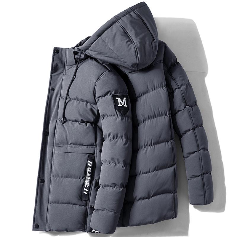 618 Herren Mittellange Kapuzen-Winterjacke - Warm, Dick Plüsch-Baumwollgepolstert mit Geripptem M-förmigen Design L graue von Joom DACH