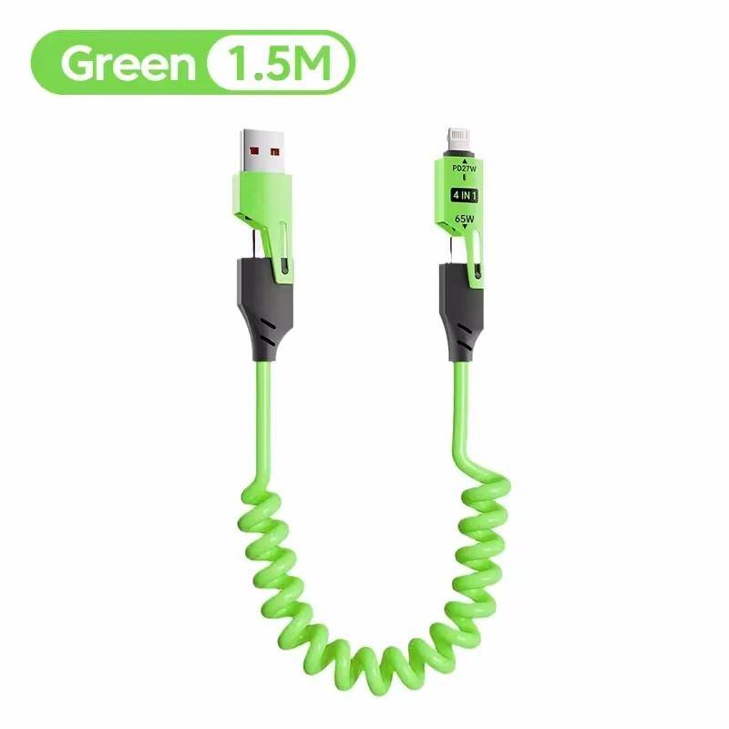 65W Schnellladegerät Feder USB-Kabel 4 in 1 Feder Datenkabel 6A USB Typ C Feder Teleskopkabel für iPhone iPad MacBook Huawei grün von Joom DACH
