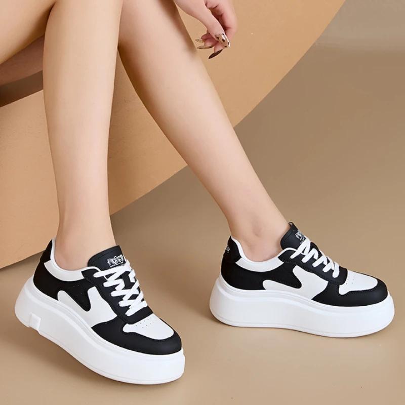 6CM Neue Mikrofaserleder Herbst Frühling Vulkanisierte Mode Damen Klobige Sneaker Gemischte Farbe Plateau Keilabsatz Causal Schuhe 40 schwarz von Joom DACH