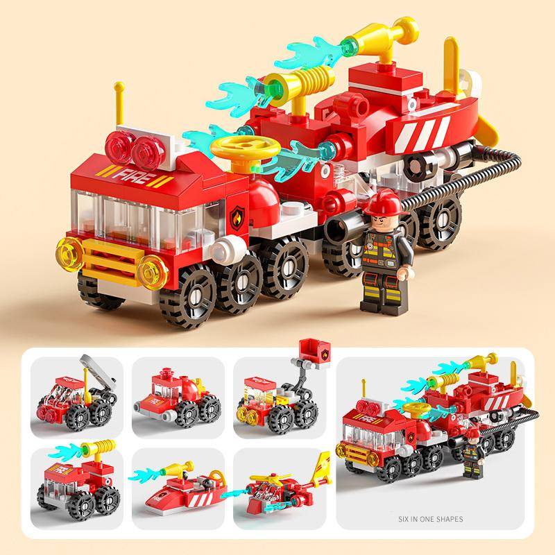 6IN1 Polizeiauto Feuerlöschboot DIY Hubschrauber Dinosaurier Modell Bausteine Stadt SWAT Fahrzeug Ziegel Spielzeug für Kinder Geschenk Fire Fighting-134Pcs von Joom DACH