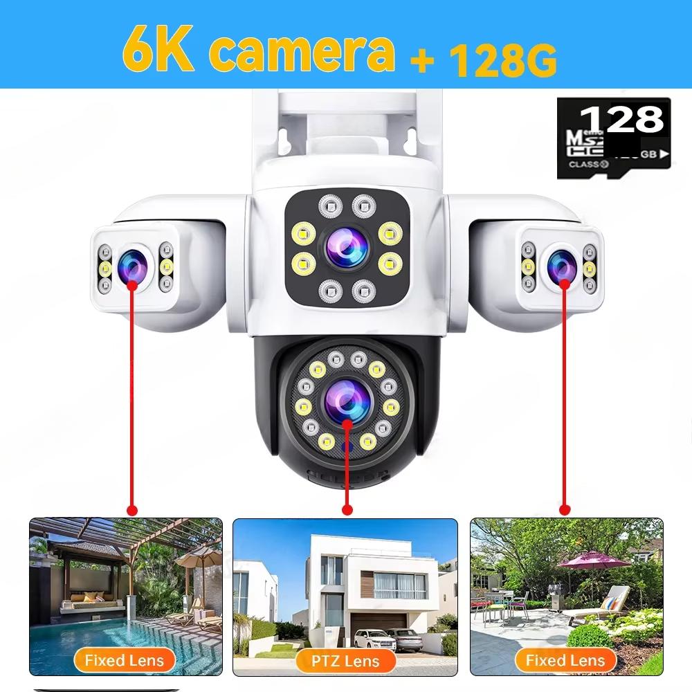 6K 12MP WiFi Kamera Outdoor Sicherheitskamera Drei Bildschirme Drei Objektive PTZ 360° Sicherheitsschutz CCTV Überwachungskamera Yoosee 6k Camera+128G von Joom DACH