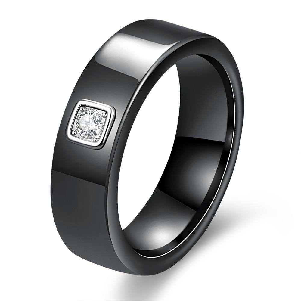 6MM Schwarz-Weiß Keramik Diamant Partner Ehering - Schlichte Mode für Männer & Frauen Size 6 schwarz von Joom DACH