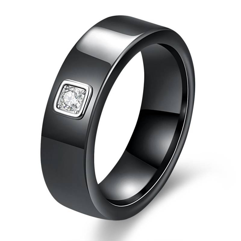 6MM Schwarz-Weiß Keramik Diamant Partner Ehering - Schlichte Mode für Männer & Frauen Size 6 schwarz von Joom DACH