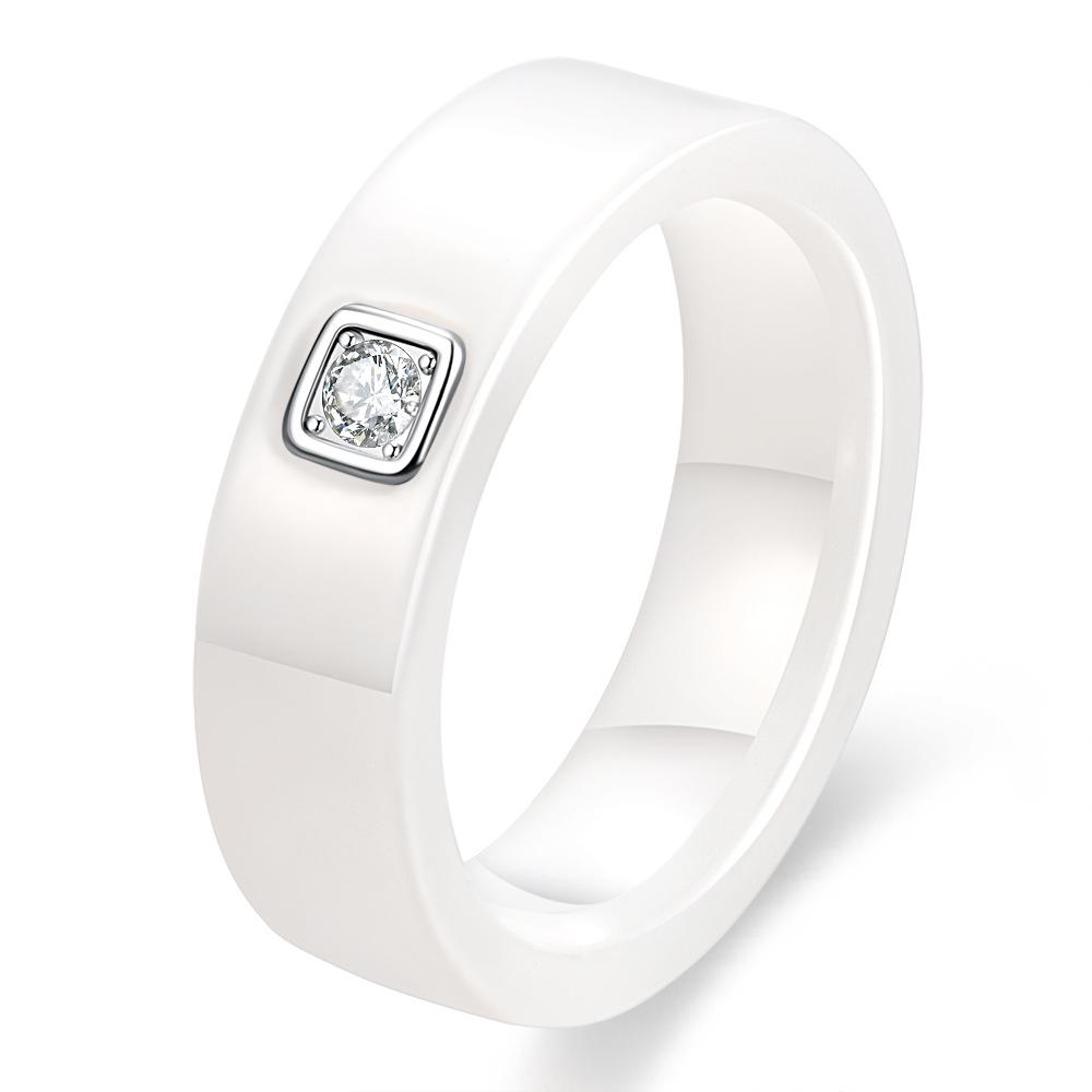 6MM Schwarz-Weiß Keramik Diamant Partner Ehering - Schlichte Mode für Männer & Frauen Size 8 weiß von Joom DACH