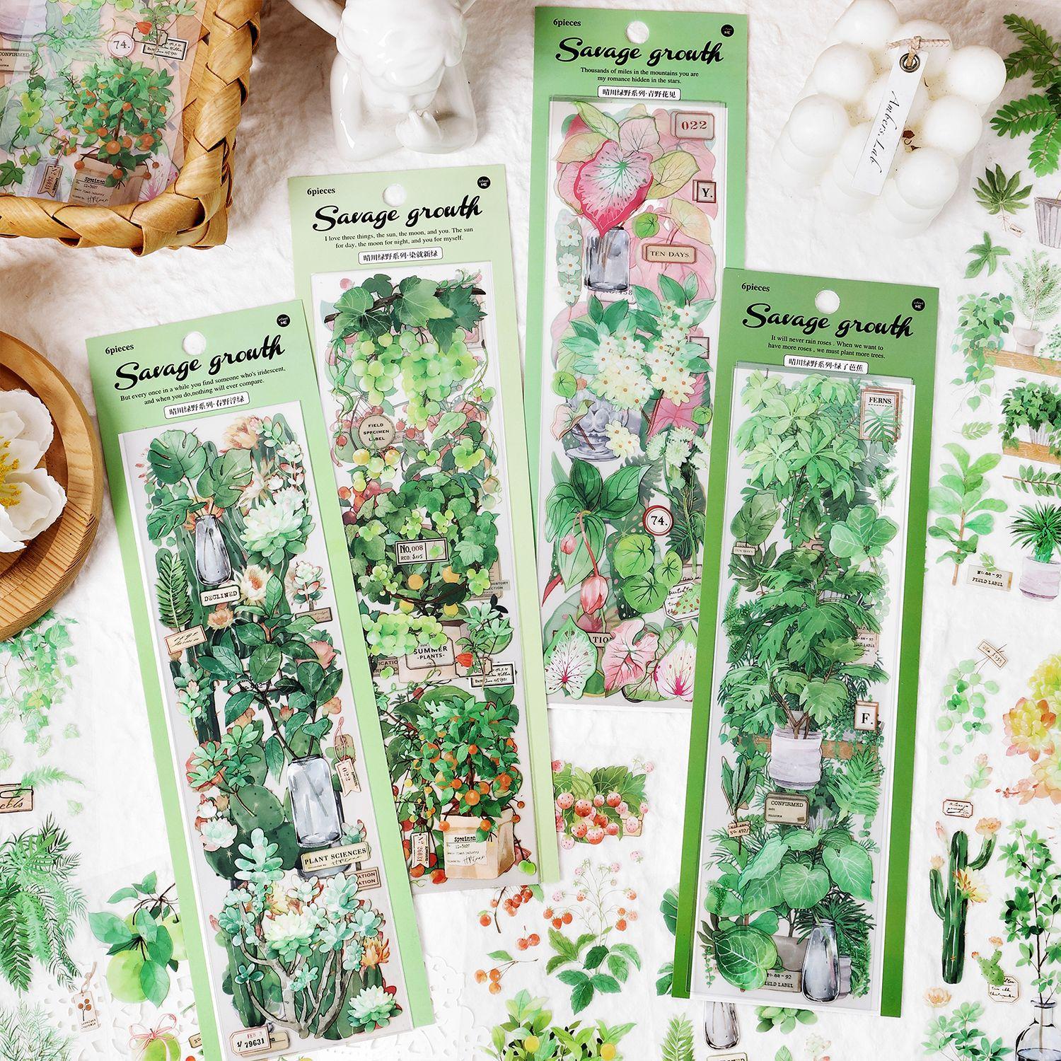 6Pcs Grüne Pflanze Obst Dekorative Pet Aufkleber Vintage Handbuch Scrapbooking Label Tagebuch Schreibwaren Album Telefon Journal Planer von Joom DACH