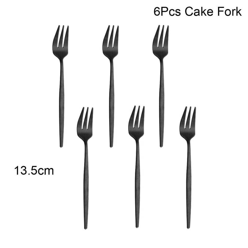 6Pcs Schwarz Besteck Set Matte Geschirr Set Messer Gabel Löffel Geschirr Kuchen Obst Gabel Edelstahl Besteck Küche 6pcs cakeforks schwarz von Joom DACH