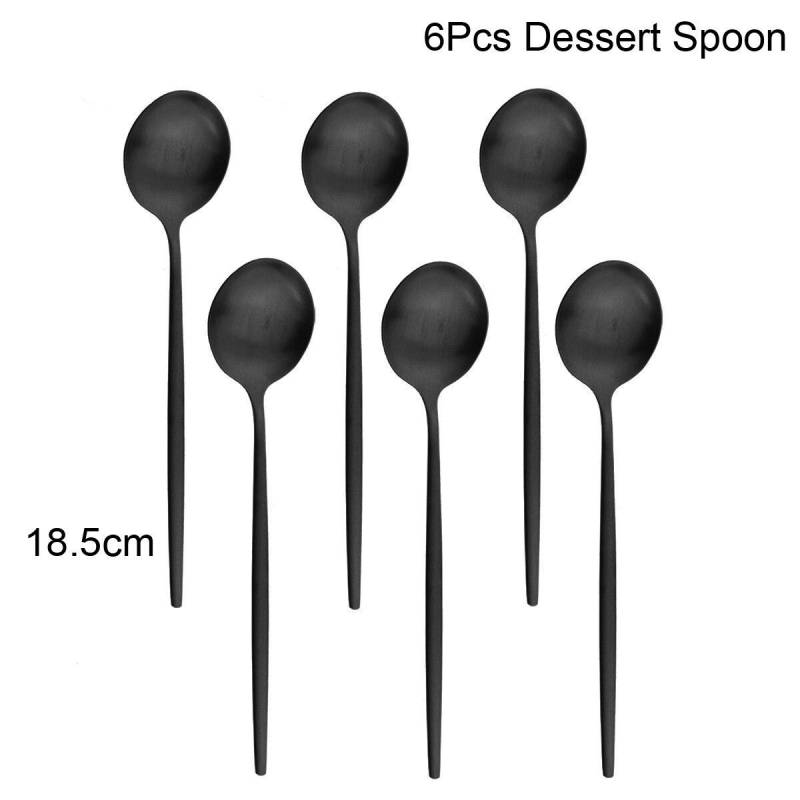 6Pcs Schwarz Besteck Set Matte Geschirr Set Messer Gabel Löffel Geschirr Kuchen Obst Gabel Edelstahl Besteck Küche 6pcs dessert spoons schwarz von Joom DACH