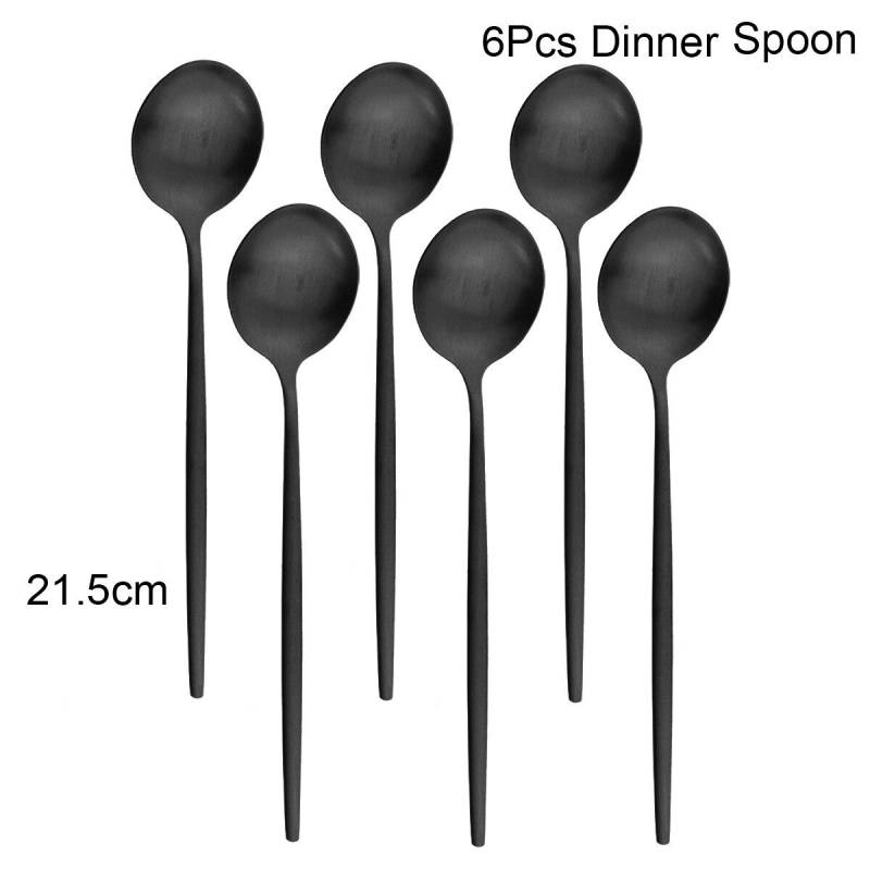 6Pcs Schwarz Besteck Set Matte Geschirr Set Messer Gabel Löffel Geschirr Kuchen Obst Gabel Edelstahl Besteck Küche 6pcs dinner spoons schwarz von Joom DACH