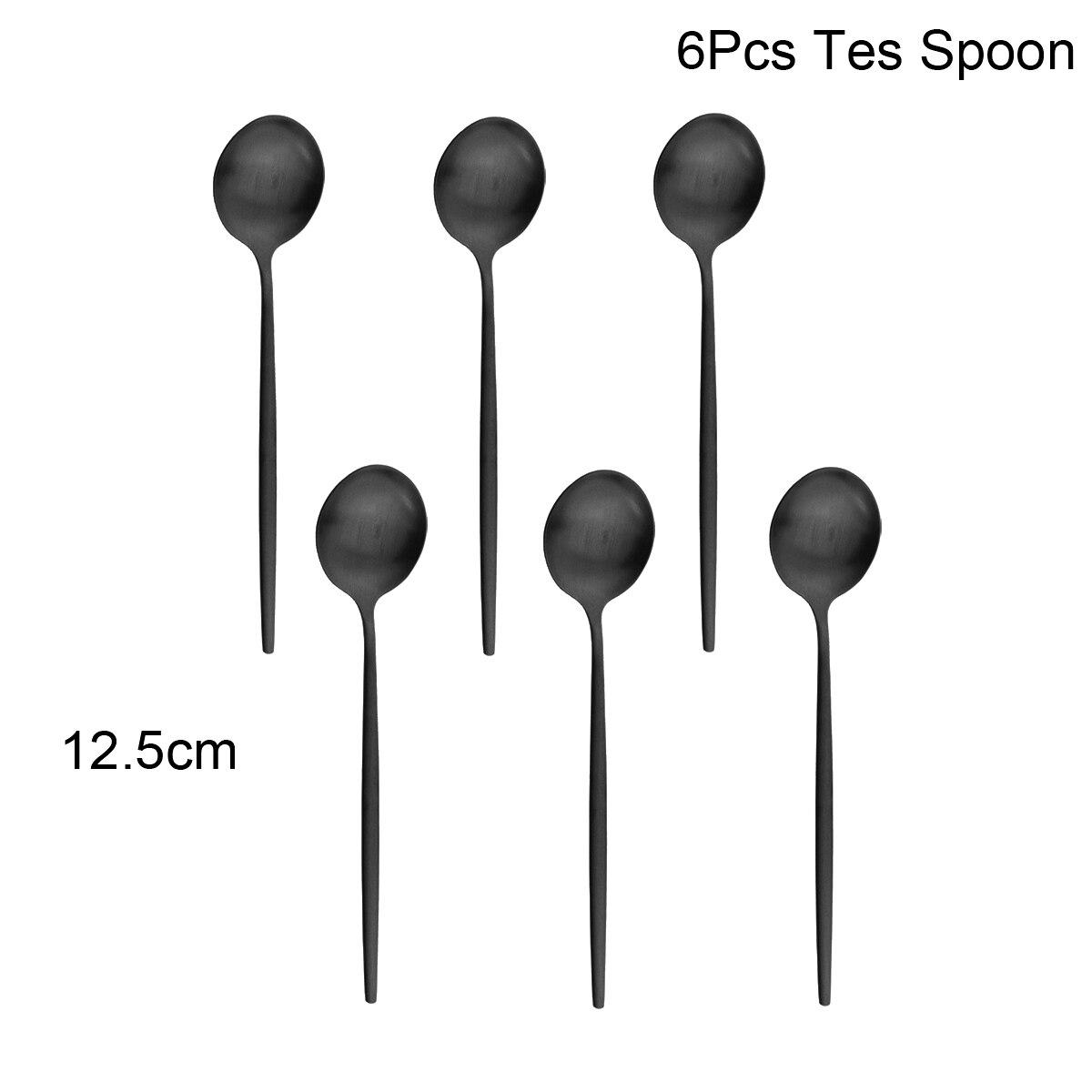 6Pcs Schwarz Besteck Set Matte Geschirr Set Messer Gabel Löffel Geschirr Kuchen Obst Gabel Edelstahl Besteck Küche 6pcs teaspoons schwarz von Joom DACH