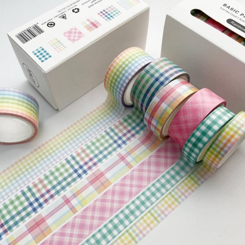 6 Rollen/Box Kawaii 6 Farben Geschenkdekorationsmaterial DIY Handbuch Geschenkpapier Aufkleber Rainbow plaid von Joom DACH